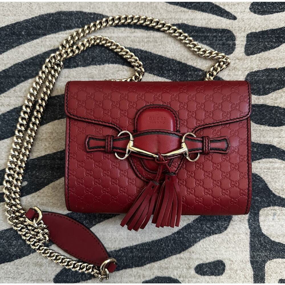 ❌sold❌ Gucci GG Emily Microguccissima Bag Red Leather Gold Chain Horsebit
